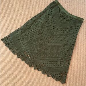 JohnPaulRichard Crocheted Army Green Cotton Midi Skirt